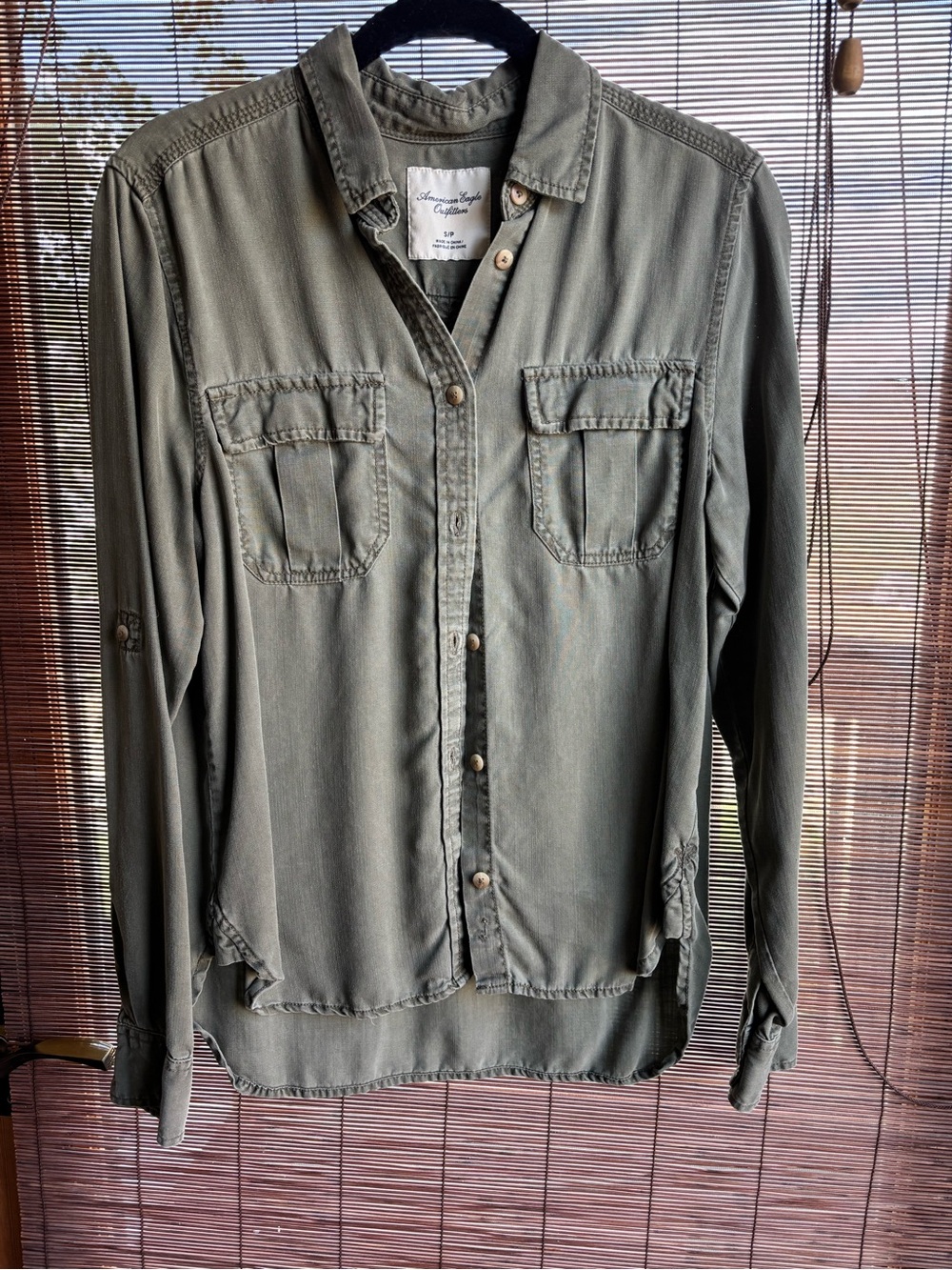 American Eagle Olive Green Lyocell Button-Down Shirt